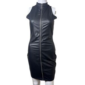 Goodtime high neck sleevless zip up mini dress black size Large
